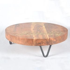 Round Wood <b>Cake</b> <b>Stand</b> with black Metal Base Circle Shape Handmade Dessert Display for Wedding Birthday Party Home Decor - Product Image 2