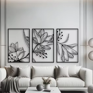Ensemble d'art mural minimaliste en métal, oiseaux et branches découpés au laser, cadre rectangulaire en acier inoxydable, décoration suspendue moderne faite à la main pour la maison - Product Image 2