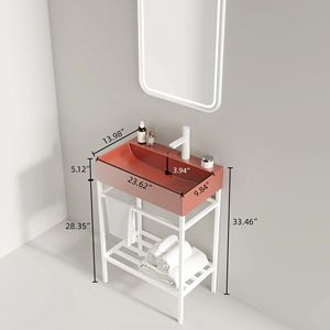 24 \ "Set di vanità da bagno rosso lucido Freestanding Console lavello rettangolare in ceramica rubinetto aperto gambe in metallo - Product Image 5