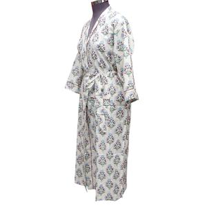 Robe longue en coton imprimé floral pour femme, col en V, manches trois quarts, décontractée, douce, non tissée, avec ceinture, séchage rapide, respirante - Product Image 2