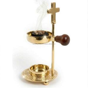 Shiny Gold Brass Adjustable Incense Burner with <b>Cross</b> <b>Top</b>-Eco-Friendly 100% Natural Spring/Summer Use - Product Image 1
