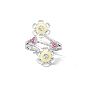 Anillo Minimalista con Diamante Natural Floral en Plata de Ley 925 con Corte Brillante y Engaste de Garras |   Anillo de Diseño con Doble Flor para Mujer - Product Image 5