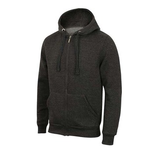 Survêtement à capuche noir pour homme, fermeture éclair intégrale, coupe décontractée, couleur unie, poches latérales, vêtement d'automne, 100 % coton, poids moyen - Product Image 5