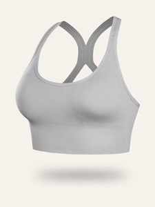 Soutien-gorge de sport long sans couture pour femme |   Haut court de yoga à fermeture dos croisé (hameçon et œillet) |   Soutien-gorge de sport rembourré en nylon et élasthanne, noir uni - Product Image 1