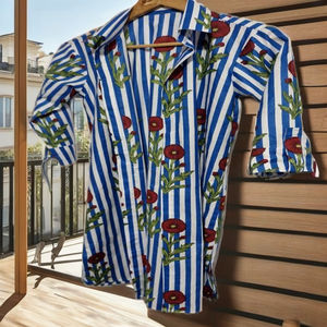 Camisa Larga de Algodón Estampada a Mano con Cuello en V y Estampado Floral para Mujer, Talla Única, Casual, Transpirable, para Verano y Otoño - Product Image 3