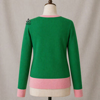 HMR Alpha |   Kapa |   Pull en tricot d'hiver éco-responsable pour femmes Alpha New Design, col rond décontracté, rose et vert, avec boutons