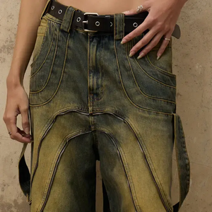 Jean droit ample en coton épais personnalisé pour homme, style streetwear, grandes tailles, effet délavé, coupe évasée - Product Image 5