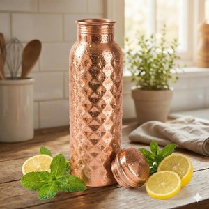Copper Water Bottle With Lid Vintage Design Portable <b>Drinkware</b> Home Use - Product Image 1