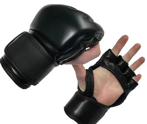 Gants de MMA noirs de qualité supérieure en cuir, mitaines de grappling professionnelles pour arts martiaux, entraînement de sparring, mitaines de boxe à paume ouverte - Product Image 2