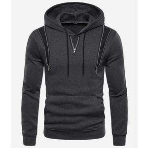Sudadera con Capucha Personalizada para Hombre, Diseño con Cremallera de Color Sólido, Corte Ajustado, Informal, de Forro Polar, para Otoño, Manga Larga, de Algodón Tejido - Product Image 3