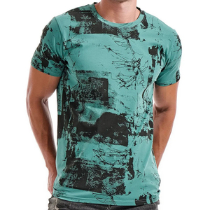 เสื้อยืดฮิปฮอปผู้ชายทรงปกติ แขนปกติ สีเขียวดำ คอโอ ผ้าเจอร์ซีย์ลำลอง ระบายอากาศได้ดี กันยับ แห้งเร็ว น้ำหนัก 150 กรัม - Product Image 1