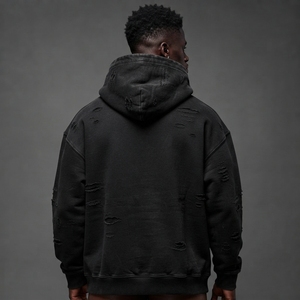 เสื้อฮู้ดดี้ผู้ชายสไตล์วินเทจแบบดิสเทรส ผ้าฟอกทรงหลวมใส่สบาย - Product Image 5