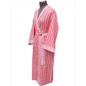 Bata de algodón floral rosa para mujer, cuello en V, manga tres cuartos, largo completo con cinturón, de secado rápido, transpirable, informal, para playa - Product Image 2