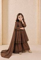 Ensemble de robe longue plissée en dentelle de soie pour filles brunes, style pakistanais, tenue de mariage formelle, costume Sharara pour filles, dupatta