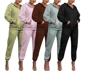 ชุดเซ็ตฮู้ดดี้ซิปและกางเกงจ็อกเกอร์สำหรับผู้หญิง คุณภาพพรีเมียม ขายส่ง สไตล์สตรีทแวร์สุดเท่ ชุดลำลองใส่สบาย - Product Image 1