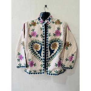 Chaqueta Bomber de Algodón Tejida a Mano con Cuello Mao, Manga Larga, Estampado Floral, para Invierno y Otoño, Corta, de Lona Ecológica - Product Image 1