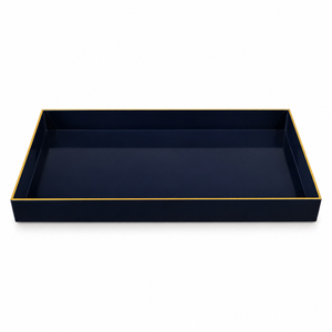 Elegant Natural <b>Wood</b> Serving Tray Navy Blue Gold <b>Trim</b> | Rectangular Wooden Tray for Dining Kitchen Home Serving Decor Organizers - Product Image 1