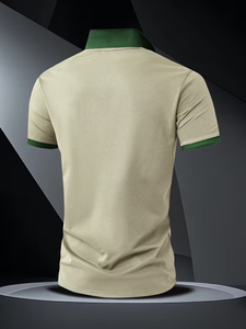 Men's Black Polo Shirt Short Sleeve Heat-Transfer Printed Logo Breathable Casual Knitted Solid Color Front Design - Product Image 2