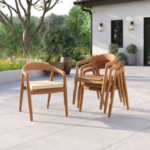 Modern <b>Outdoor</b> Teak Dining <b>Chair</b> <b>Stackable</b> Patio Garden Armchair Wooden <b>Outdoor</b> Furniture - Product Image 2