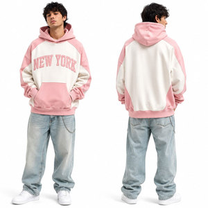 <b>Pink</b> Unisex Hooded Sweatshirt With New York Print Raglan Sleeve Oversized Casual Design Front Pocket Autumn Wear - Product Image 2