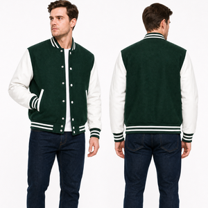 Chaqueta Varsity Clásica para Hombre en Verde Bosque y Blanco, Chaqueta con Logotipo Personalizado, Proveedor OEM - Ropa Urbana Premium - Product Image 3