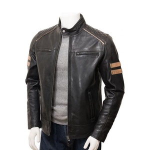 PIHA SPORTS Men's Slim Fit <b>Cafe</b> <b>Racer</b> Black Brown Real Lambskin Leather <b>Jacket</b> Soft Waterproof Reversible Winter Biker Quilted - Product Image 4