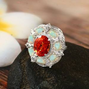 Anillo de Plata de Ley con Zafiro Padparadscha, Gema Naranja de Ceilán, Detalle de Ópalo, Hecho a Mano, Regalo de Compromiso - Product Image 2
