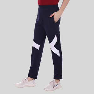 Pantalon de survêtement sport bleu quatre directions avec bande latérale, logo personnalisable, impression HD, délavage coloré, 100 % polyester, séchage rapide, tailles homme M/L/XL - Product Image 3