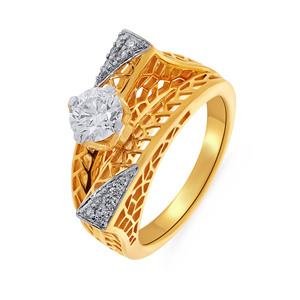 Anillo Solitario con Corte de Flecha en Forma de Corazón, Anillo de Compromiso de Diamante Solitario de Corte Brillante Redondo de Lujo con Filigrana Intrincada en Oro Amarillo - Product Image 1