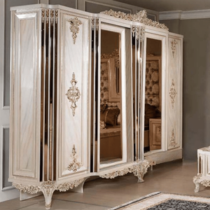 High End Classic Mahogany Wood Wardrobe Ivory <b>Mirror</b> <b>Panel</b> Gold Detail Closet Luxury Bedroom Furniture Customized OEM - Product Image 2