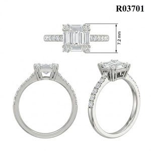 Bague pour femme en or blanc massif 18 carats, design élégant, classique, pour mariage et soirée, avec diamant taille brillant rond et grappe illusion carrée - Product Image 6