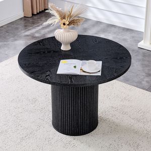 Tavolo da Pranzo Circolare Moderno con Giunzioni, Diametro 42 Pollici, Legno Nero con Diagonale a Forma di Ventaglio - Product Image 2