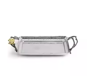 Bandeja DE SERVICIO DE ALUMINIO decorativa para el hogar Bandeja DE SERVICIO DE ALUMINIO personalizable Bandeja de servicio de aluminio con detalles en oro y plata - Product Image 3