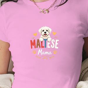 Camiseta corta ajustada a la moda para mujer Perro maltés con elementos decorativos Estampado de estilo Y2K en tela de punto - Product Image 1