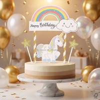 Großhandel Einhorn Regenbogen Happy Birthday Tortendekoration mit Goldglitter-Sternen Kindergeburtstag Partydekoration
