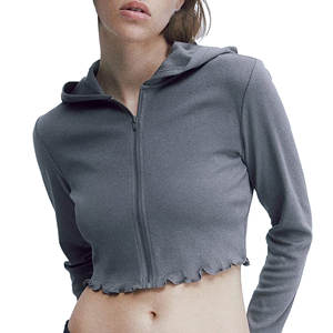 เสื้อฮู้ดซิปทรงบ็อกซี่ ผ้าเฟรนช์เทอร์รี่ ขายส่ง เสื้อผ้าผู้หญิง ไซส์ปกติและไซส์พลัส เสื้อครอปท็อปผ้าริบ - Product Image 1