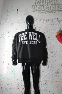 THE WELL BLACK <b>Mock</b> <b>Neck</b> Sweatshirt 100% WHITE Applique Embroidery wide <b>neck</b> Sweatshirt Finer Threads - Product Image 2