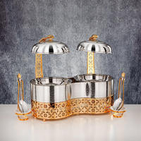 Plat de service de luxe rond doré, style chafing dish, avec calligraphie arabe, martelé à la main, chauffe-plats de buffet, unité individuelle