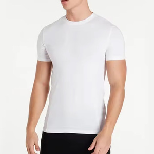 Camiseta de algodón ajustada al cuerpo para hombre, camiseta elástica con logo personalizado al por mayor - Product Image 2