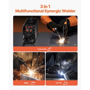 Saldatrice MIG Sinergica Portatile 130Amp 3-in-1 per Filo Animato/MMA/TIG Lift, Macchina Multiprocesso 110V/220V - Product Image 2