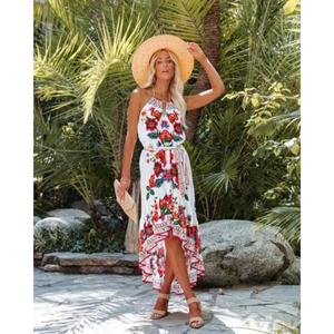 Vestido Maxi Sexy con Escote Profundo en V, Volantes y Diseño Asimétrico, Elegante para Fiestas, Transpirable, 100% Algodón, para Todas las Temporadas - Product Image 1