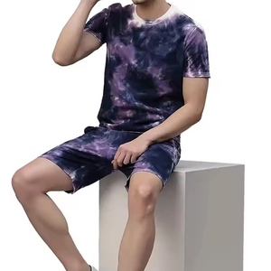 Men's Tie Dye Cotton 2-Piece <b>Set</b> Crew Neck T-Shirt Shorts Casual Summer Wear Breathable <b>Knitted</b> Sportswear - Product Image 5