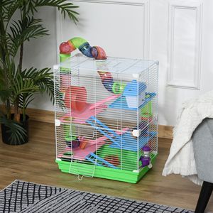 Gabbia Portatile a 5 Livelli per Criceti con Ruote per Esercizio e Tubo, Trasportino da Viaggio per Animali Domestici - Product Image 2