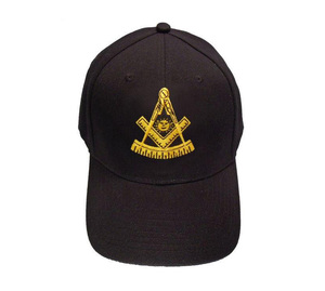 Gorra de Béisbol de Algodón Past Master Blue Lodge Negra con Bordado Masónico Dorado de Lujo - Product Image 1