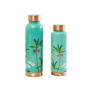 Floral Style Sticker Printed Pure Copper Water Bottle Available Drinkware with Customized Sizes Health Benefits Bottle - Product Image 6