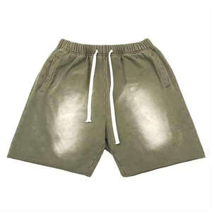 Shorts pour hommes en coton 100% de haute qualité, effet délavé numérique, motif uni, décontracté, sport, streetwear, taille élastique, séchage rapide - Product Image 6