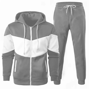 Ensemble de survêtement pour homme blanc et gris, veste coupe-vent à capuche à manches longues et pantalon de jogging, tenue de sport décontractée - Product Image 3