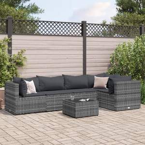 Ensemble de salon de patio en poly rotin gris de 5 pièces avec coussins mobilier d'extérieur durable - Product Image 1