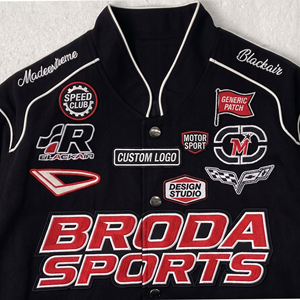 เสื้อแจ็คเก็ตแข่งรถคุณภาพสูง OEM แบบกำหนดเอง ผ้าฝ้ายหนานุ่ม สไตล์วินเทจ NASCAR ปักลายเต็มตัว สำหรับมอเตอร์สปอร์ตและสตรีทแวร์ ขายส่ง - Product Image 2