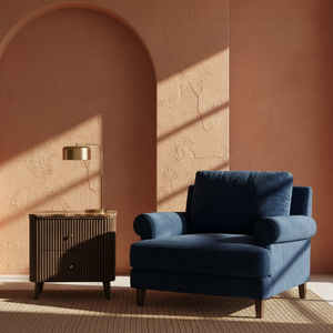 Table d'appoint moderne avec 2 tiroirs, en MDF acacia, placage chêne, plateau en marbre, design dynamique pour salles à manger et espaces de vie. chambre à coucher. - Product Image 3